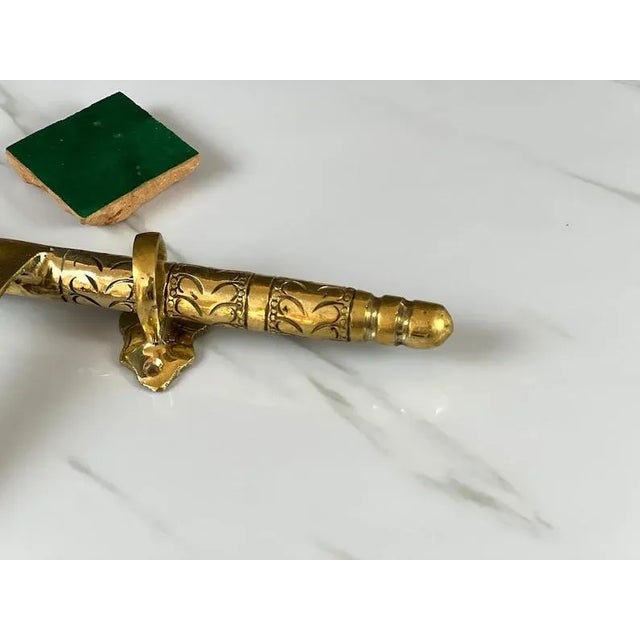 Moroccan Moroccan Engraved Brass Sliding Door Bolt Latch For Sale - Image 3 of 5