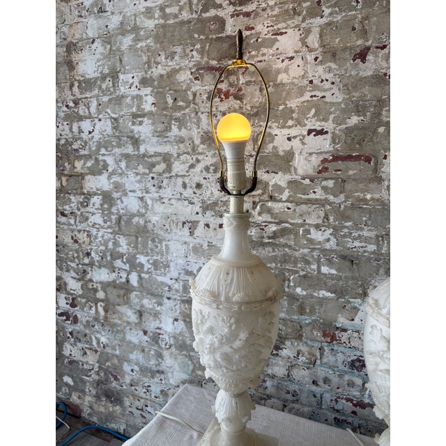 Vintage Carved Alabaster Table Lamps - a Pair For Sale - Image 11 of 13