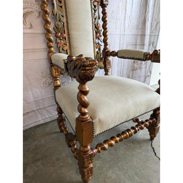 Set of 10 Chairs Italian Renaissance Revival Polychrome Giltwood Dining Chairs For Sale - Image 17 of 18