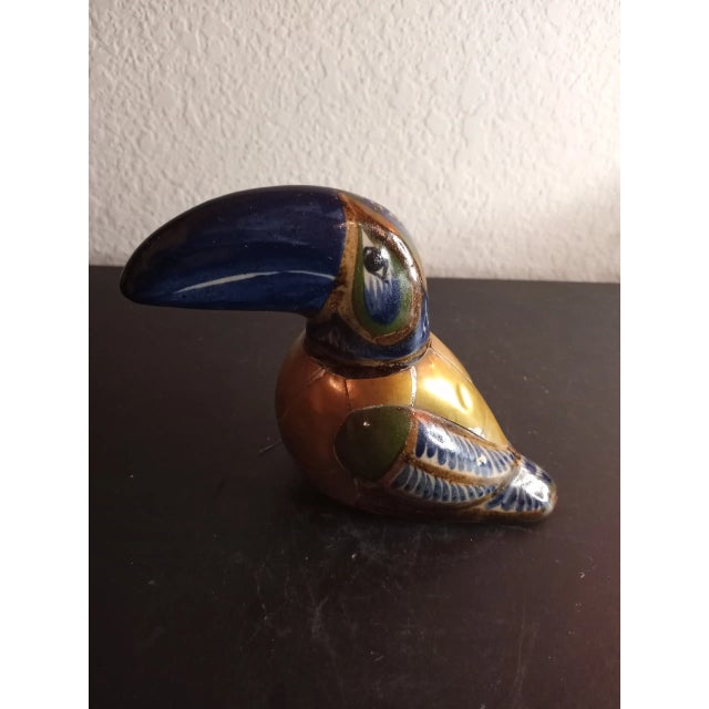 This is a stunning vintage RARE Sergio Bustamante Style Tonala Brass & Ceramic 5" Toucan Figurine. Matching Fish Figurine...