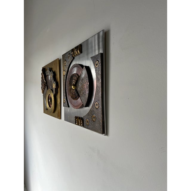 Paul Vanders - Style Mixed Metal Brutalist Geometric Wall Sculptures - A Pair/Sold For Sale - Image 4 of 12