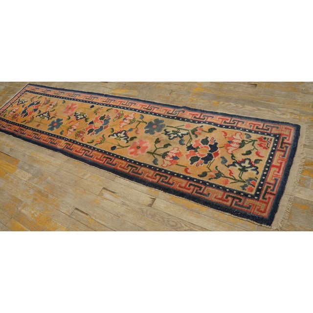 Chinese 1920s Orange Amber Floral Antique Chinese Tibetan Rug 2'1" X 8'4" Wool Knotted Carpet Runner For Sale - Image 3 of 11