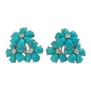 Christina Addison Turquoise Flower Diamonds Cluster Earrings