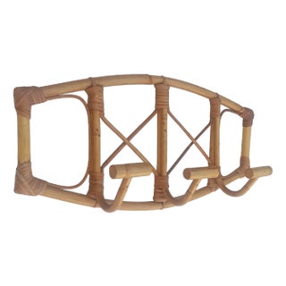 Vintage Rattan Wall Coat Rack, 1970s For Sale