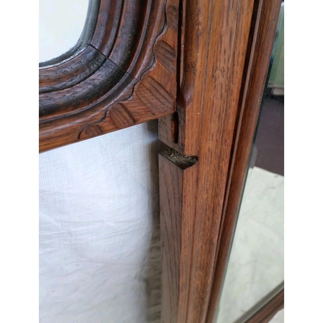 Wood Antique French Tiger Oak Cheval Dressing Mirror Three Panel Beveled Glass 1900s For Sale - Image 7 of 13