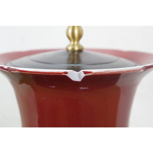 Late 20th Century Chinese Chinoiserie Oxblood Red Porcelain Mantel Vase Urn Table Lamp 34" For Sale - Image 11 of 17
