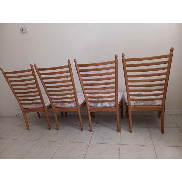 1960s Vintage Ladder Back Dining Chair Wood Frame Upholstered Seat Set of 4 For Sale - Image 5 of 8