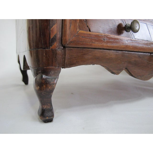 Antique Marquetry Inlaid Wood Miniature Footed Jewelry Box Vanity Chest For Sale - Image 10 of 18