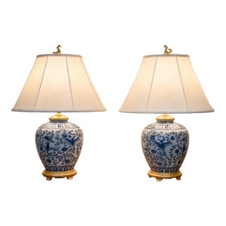 Ralph Lauren Blue & White Porcelain Ginger Jar Lamps - a Pair For Sale