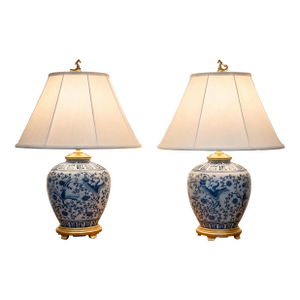 Ralph Lauren Blue & White Porcelain Ginger Jar Lamps - a Pair