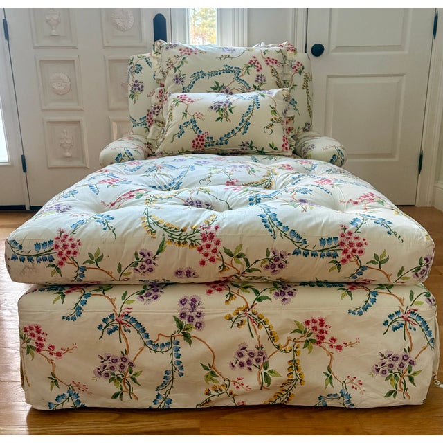 Late 20th Century Custom French Brunschwig & Fils Down Filled Floral Botanical Colorful Chintz Chaise For Sale - Image 5 of 14