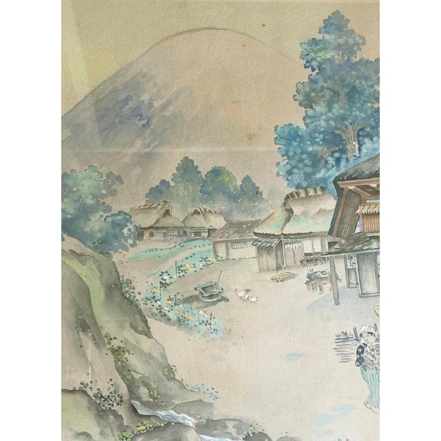 1930s Asian Old Water Color Landscape Painting on Silk Framed 22.5" H For Sale - Image 5 of 10