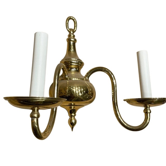 Vintage Comonial Style Solid Brass Wall Sconce 2 Light For Sale - Image 4 of 5