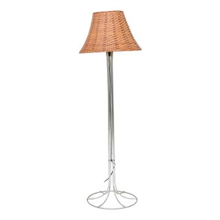 Piano Lamp with Lampshade in Rattan, 1960s For Sale