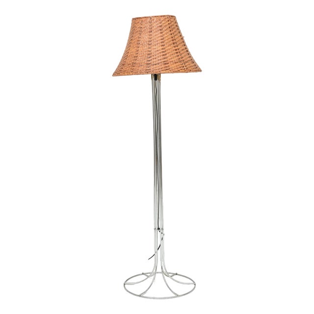 Piano Lamp with Lampshade in Rattan, 1960s For Sale