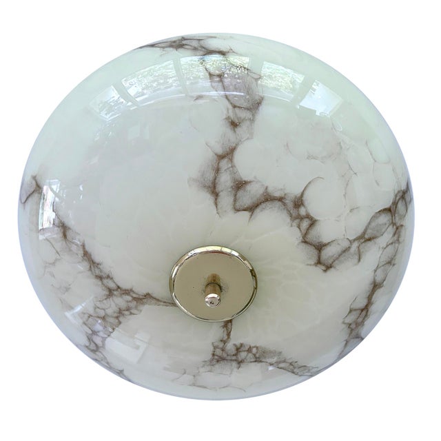 Metal Art Deco Pendant Light in Ivory Marble Glass, 1930s For Sale - Image 7 of 18