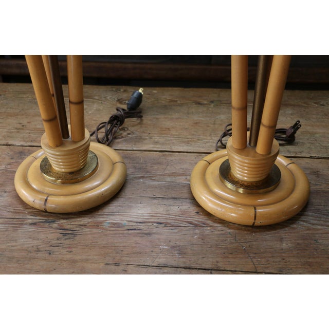 1950s Heywood-Wakefield Bamboo Style Table Lamps | Pair of Mid Century Modern Wood Lamps For Sale - Image 10 of 18