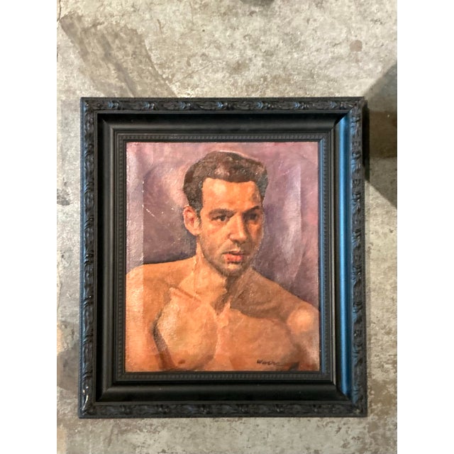 Vintage Boho Original Oil Portrait of Man on Canvas For Sale - Image 4 of 8