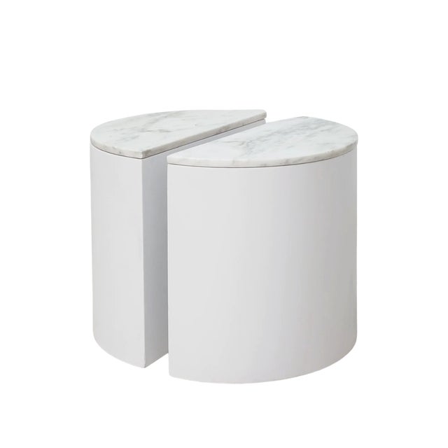 Stone Pair of Demilune Marble-Top Tables, 1960s For Sale - Image 7 of 7
