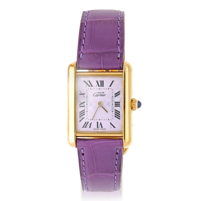 Contemporary Cartier Must De Cartier Tank 2415 Japan Limited Purple Checkerboard Dial Vermeil For Sale - Image 3 of 16