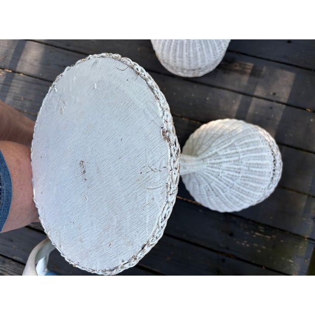 White Vintage Pair of Grandma's Wicker Plants Stands Shabby Chic Home Decor For Sale - Image 8 of 11