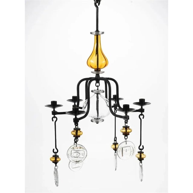 Mid-Century Modern Erik Hoglund Swedish, 1932-1998 Art Glass Candle Chandelier & Candlesticks - 3 Piece Set For Sale - Image 3 of 5
