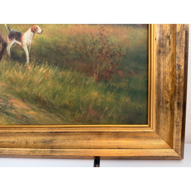 Green Oil Painting English Fox Hunt Horses Hounds Hunting Scene Landscape Art For Sale - Image 8 of 10