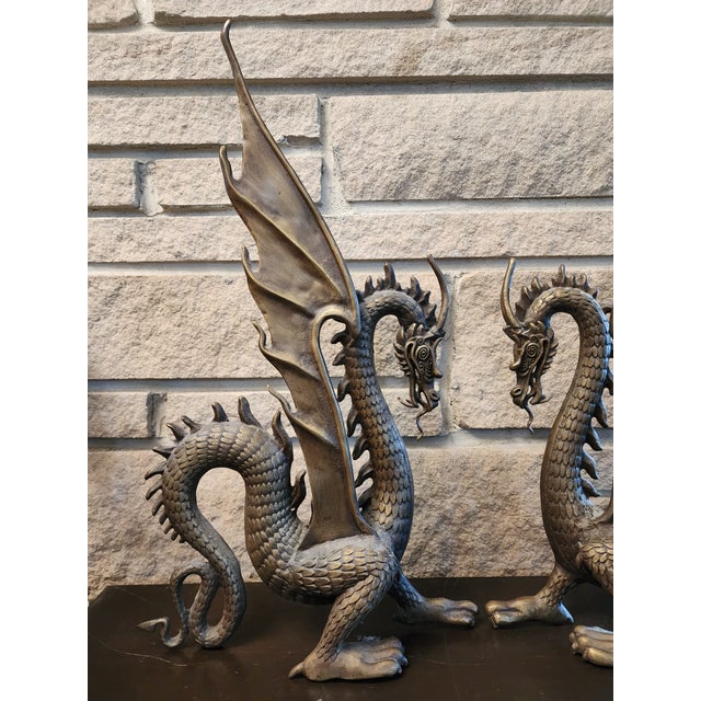 1990s 1990s Pair of Bronze Dragon Sculptures Left and Right Facing For Sale - Image 5 of 8