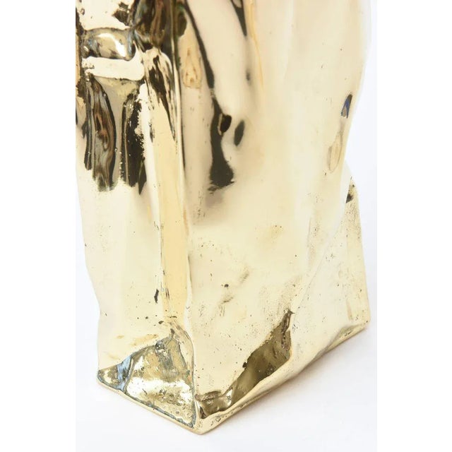 1990's French Signed Brass Bronze Crushed Paper Bag Sculpture by Honore Limited Edition For Sale - Image 10 of 11