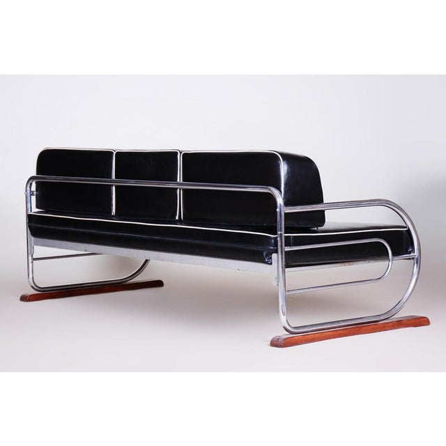 Animal Skin Bauhaus Sofa in Chrome, Steel, and Leather from Robert Slezak, Czech, 1930s For Sale - Image 7 of 9