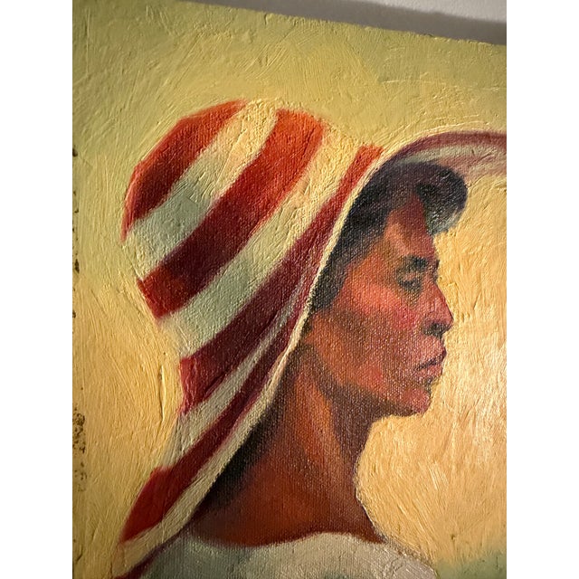 Mid-Century Modern Mid 20th Century Original Painting Signed "Marantz" (Irving?) of Woman in Hat on Beach For Sale - Image 3 of 7