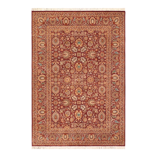 Shabby Chic 1990's Pak-Persian Burgundy/Grey Wool Rug - 6'0'' X 9'4'' For Sale