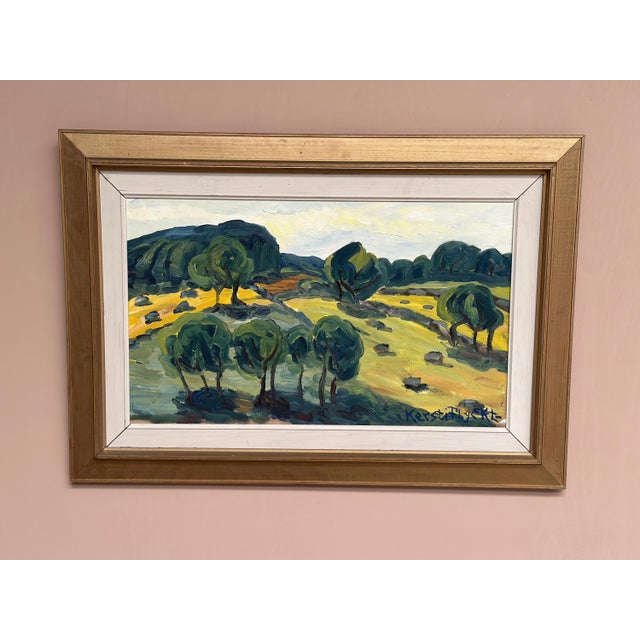 Original mid 20th century swedish oil on panel – landscape in autumn by kerstin flyckt (1925–2009) – framed 76 × 54 cm...