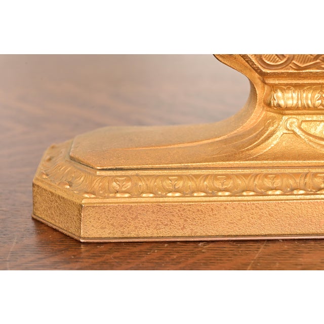 Tiffany Studios New York Arts & Crafts Bronze Doré Desk Clock or Mantel Clock, Circa 1910 For Sale In South Bend - Image 6 of 14