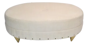 Larry Laslo for Directional Art Deco Oval Beige Bouclé Sofa Golden Diamond Legs