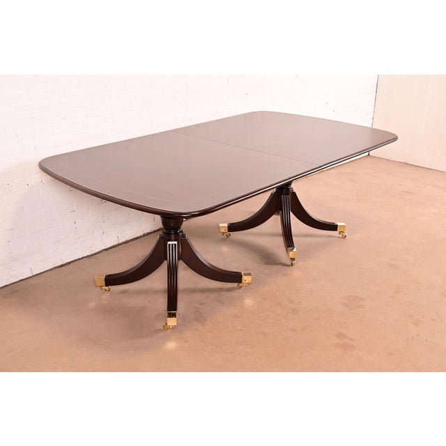 Smith & Watson Smith & Watson Regency Banded Mahogany Double Pedestal Extension Dining Table, Newly Refinished For Sale - Image 4 of 15