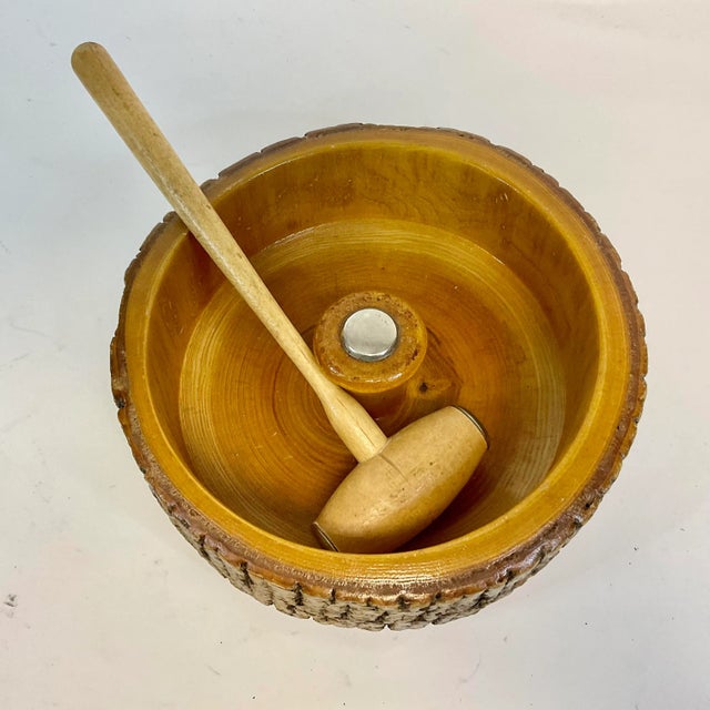 1970s Adirondack Arts & Crafts Rustic Live Edge Nut Bowl With Hammer - Set of 2 For Sale - Image 10 of 10