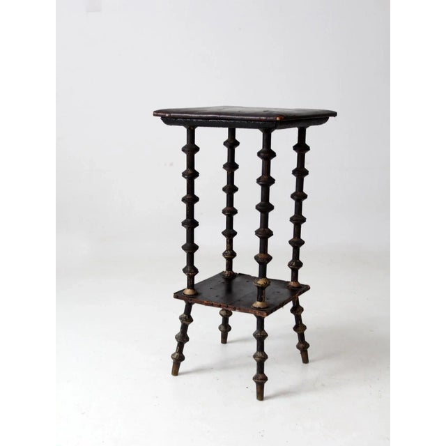 Antique Spool Table With Leather Top For Sale - Image 9 of 13