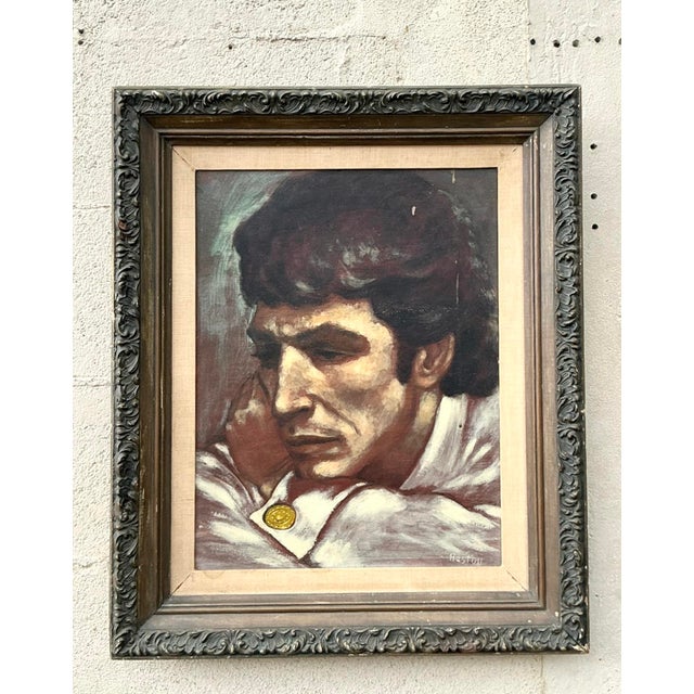 Vintage Portrait of Man Oil on Canvas Signed by the Artist For Sale - Image 10 of 12