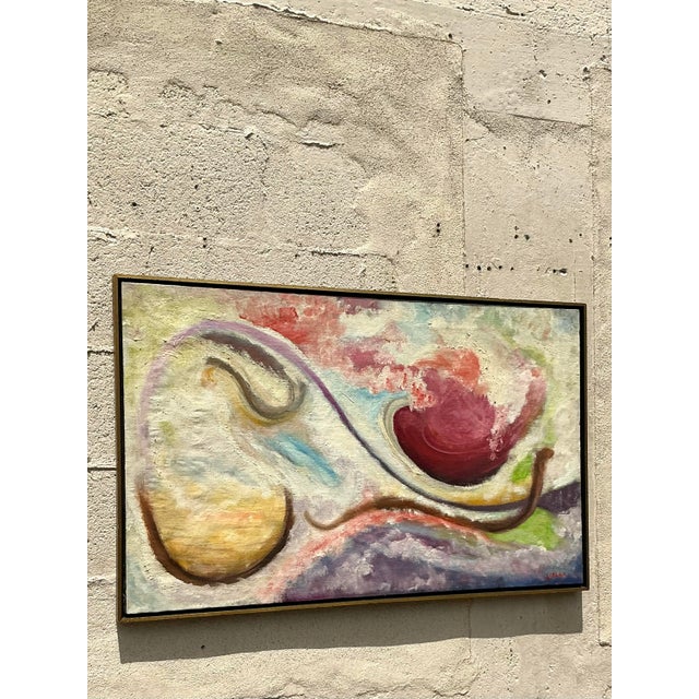 Infuse your space with creative energy through this captivating vintage boho abstract oil painting, an original work on...
