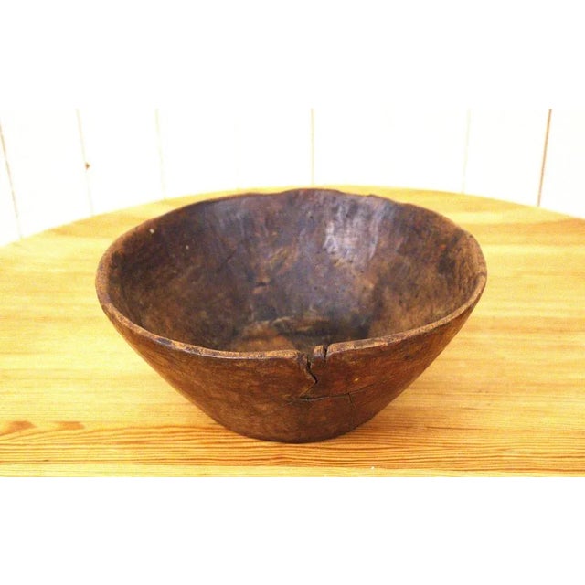 Large Swedish Folklore Carved Birchwood Bowl For Sale - Image 4 of 12