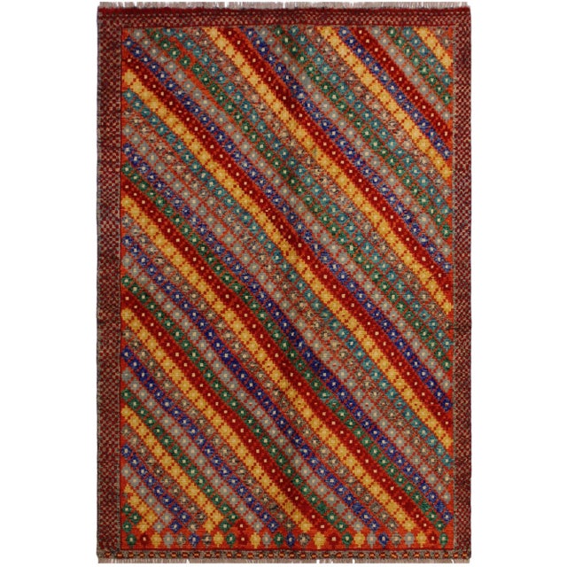 Orange 1990s Abstract Balouchi Orange/Blue Wool Rug - 5'1" X 6'7" For Sale - Image 8 of 8