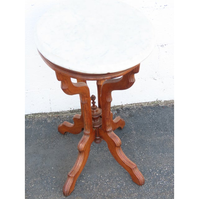Late 1800s Victorian Eastlake Marble Top Carved Side Table 6909 For Sale - Image 12 of 18