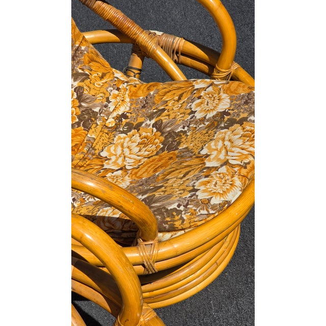 1970's Pair of Vintage Bamboo Rattan Mid Century Modern Swivel Orange Chairs For Sale - Image 15 of 18