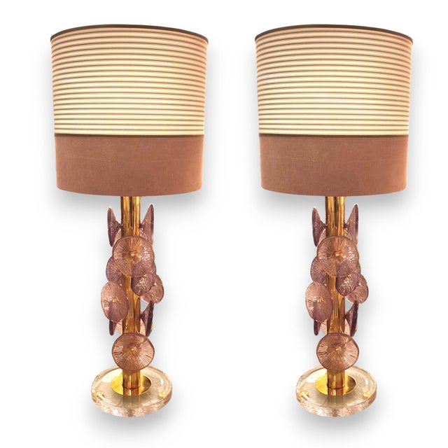 Murano Glass Lamps with Violet Discs, 1970s, Set of 2 For Sale - Image 3 of 3