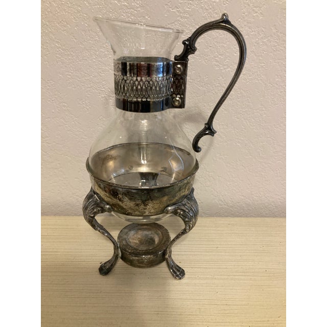 Metal Vintage Glass Coffee Pot in Silver-Plate Holder For Sale - Image 7 of 7