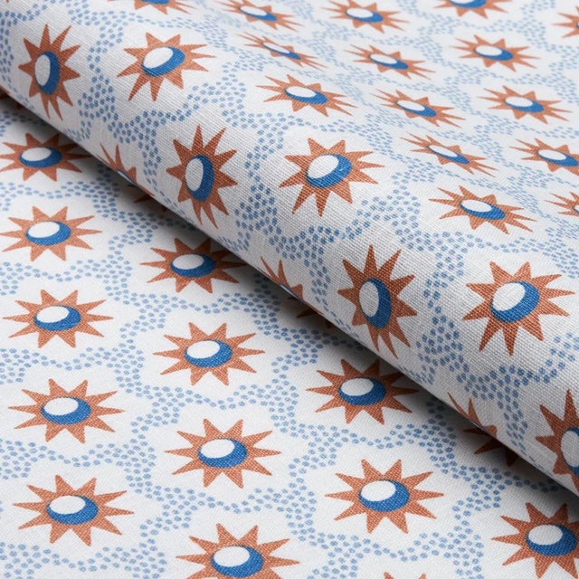Schumacher SAMPLE - Schumacher Lucie Fabric In Clay & Blue For Sale - Image 4 of 5