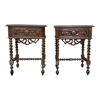 20th Century Pair of Solid Carved French Nightstands With Turned Columns For Sale