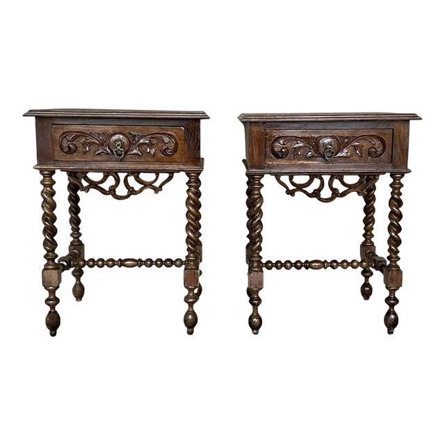 20th Century Pair of Solid Carved French Nightstands With Turned Columns For Sale