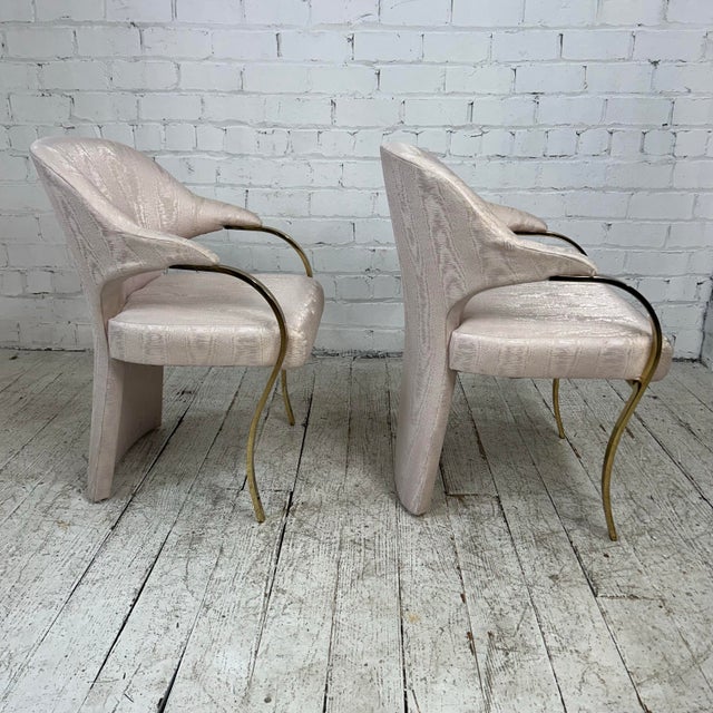 Hollywood Regency Pair of Carson’s Art Deco Hollywood Regency Brass Arm Cantilever Chairs For Sale - Image 3 of 12